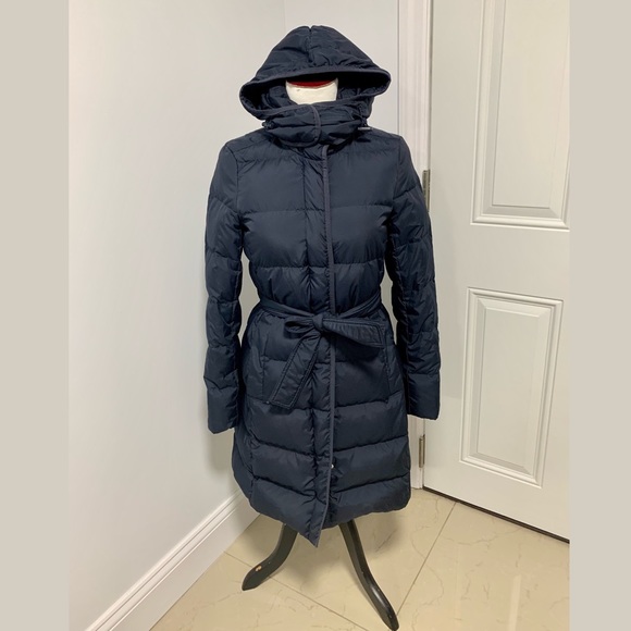 J. Crew Factory Jackets & Blazers - J Crew Belted Puffer Long Coat in Navy